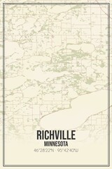 Fototapeta na wymiar Retro US city map of Richville, Minnesota. Vintage street map.
