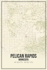 Retro US city map of Pelican Rapids, Minnesota. Vintage street map.