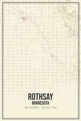 Retro US city map of Rothsay, Minnesota. Vintage street map.