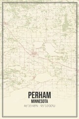 Retro US city map of Perham, Minnesota. Vintage street map.