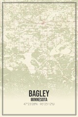 Retro US city map of Bagley, Minnesota. Vintage street map.
