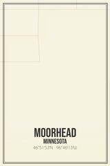 Retro US city map of Moorhead, Minnesota. Vintage street map.