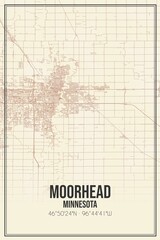 Retro US city map of Moorhead, Minnesota. Vintage street map.