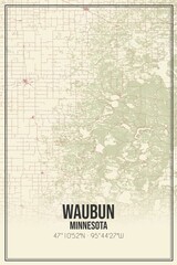 Retro US city map of Waubun, Minnesota. Vintage street map.