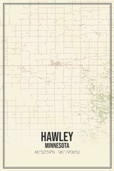 Retro US city map of Hawley, Minnesota. Vintage street map.