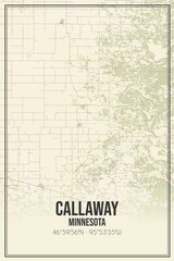 Retro US city map of Callaway, Minnesota. Vintage street map.