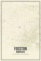 Retro US city map of Fosston, Minnesota. Vintage street map.