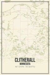 Retro US city map of Clitherall, Minnesota. Vintage street map.