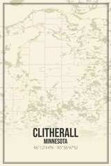 Retro US city map of Clitherall, Minnesota. Vintage street map.