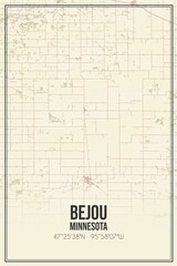 Retro US city map of Bejou, Minnesota. Vintage street map.
