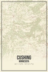 Retro US city map of Cushing, Minnesota. Vintage street map.