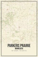 Retro US city map of Parkers Prairie, Minnesota. Vintage street map.