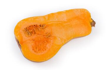 Half of the butternut squash on a white background