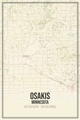 Retro US city map of Osakis, Minnesota. Vintage street map.