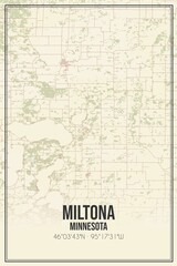 Retro US city map of Miltona, Minnesota. Vintage street map.
