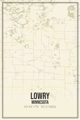 Retro US city map of Lowry, Minnesota. Vintage street map.