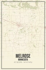 Retro US city map of Melrose, Minnesota. Vintage street map.