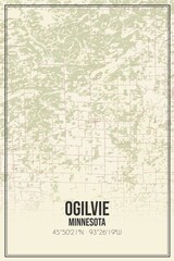 Retro US city map of Ogilvie, Minnesota. Vintage street map.