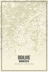 Obraz premium Retro US city map of Ogilvie, Minnesota. Vintage street map.