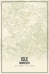 Retro US city map of Isle, Minnesota. Vintage street map.
