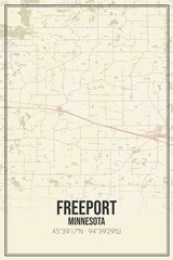 Retro US city map of Freeport, Minnesota. Vintage street map. - obrazy, fototapety, plakaty