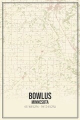 Retro US city map of Bowlus, Minnesota. Vintage street map.