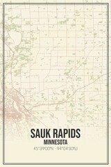 Fototapeta na wymiar Retro US city map of Sauk Rapids, Minnesota. Vintage street map.