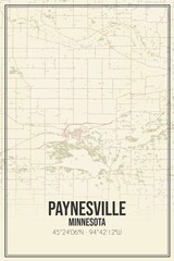 Retro US city map of Paynesville, Minnesota. Vintage street map.
