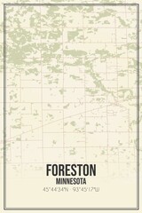 Retro US city map of Foreston, Minnesota. Vintage street map.