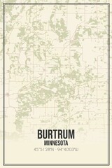 Retro US city map of Burtrum, Minnesota. Vintage street map.