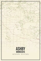Retro US city map of Ashby, Minnesota. Vintage street map.