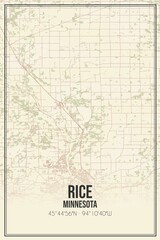 Retro US city map of Rice, Minnesota. Vintage street map.