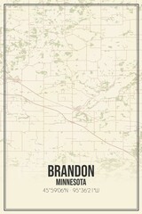Retro US city map of Brandon, Minnesota. Vintage street map.
