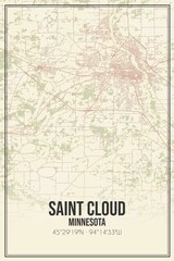 Retro US city map of Saint Cloud, Minnesota. Vintage street map.