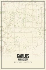 Retro US city map of Carlos, Minnesota. Vintage street map.
