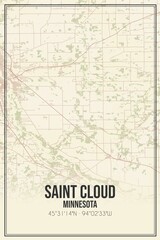 Fototapeta na wymiar Retro US city map of Saint Cloud, Minnesota. Vintage street map.