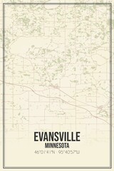 Retro US city map of Evansville, Minnesota. Vintage street map.