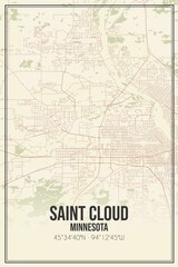 Retro US city map of Saint Cloud, Minnesota. Vintage street map.