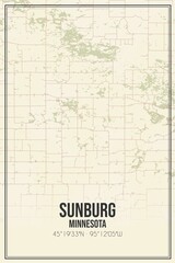 Retro US city map of Sunburg, Minnesota. Vintage street map.
