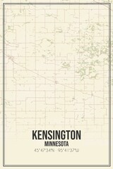 Retro US city map of Kensington, Minnesota. Vintage street map.
