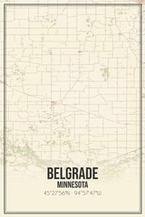 Retro US city map of Belgrade, Minnesota. Vintage street map.