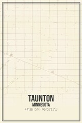 Retro US city map of Taunton, Minnesota. Vintage street map.