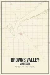 Retro US city map of Browns Valley, Minnesota. Vintage street map.