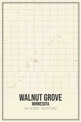 Retro US city map of Walnut Grove, Minnesota. Vintage street map.