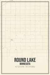 Retro US city map of Round Lake, Minnesota. Vintage street map.