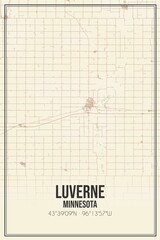 Retro US city map of Luverne, Minnesota. Vintage street map.