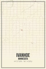 Retro US city map of Ivanhoe, Minnesota. Vintage street map.