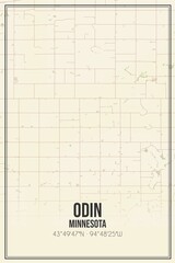 Retro US city map of Odin, Minnesota. Vintage street map.