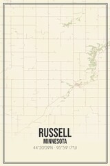 Retro US city map of Russell, Minnesota. Vintage street map.