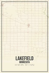 Retro US city map of Lakefield, Minnesota. Vintage street map.